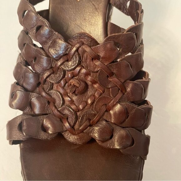 ASH SHOES WEDGE BROWN LEATHER WOVEN BRAID OPEN TOE TAN ROPE SOLES - Picture 8 of 12